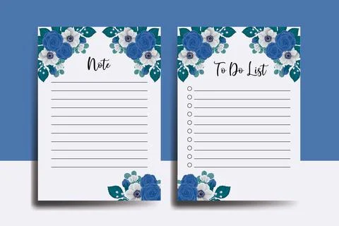 To do list Planner template Blue Rose Flower Design Stock Illustration