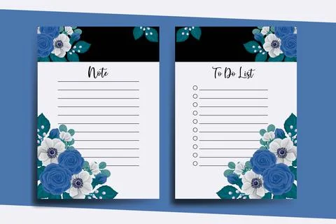 To do list Planner template Blue Rose Flower Design Stock Illustration