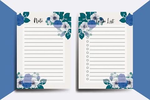 To do list Planner template Blue Rose Flower Design Stock Illustration