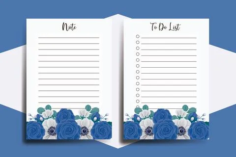 To do list Planner template Blue Rose Flower Design Illustrazione stock