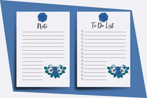 To do list Planner template Blue Rose Flower Design Illustrazione stock