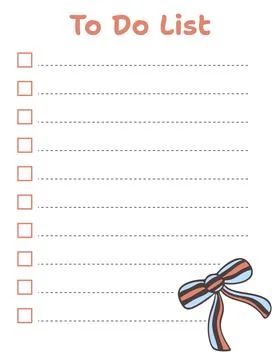 To do list planner template with bow. Striped ribbon. Cute task checklist Stock Illustration