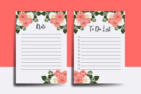 To do list Planner template Dahlia Flower Design Illustrazione stock