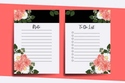 To do list Planner template Dahlia Flower Design Illustrazione stock