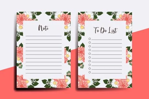 To do list Planner template Dahlia Flower Design Stock Illustration