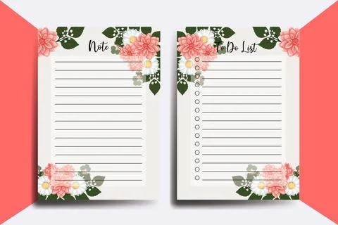 To do list Planner template Dahlia Flower Design Stock Illustration