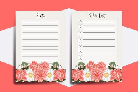 To do list Planner template Dahlia Flower Design Illustrazione stock