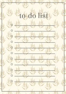 To do list planner template with flora. Beige background blank printable sheet Stock Illustration