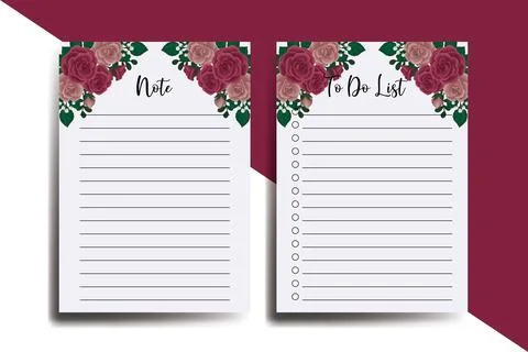 To do list Planner template Maroon Rose Flower Design Stock Illustration