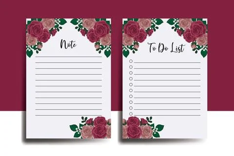 To do list Planner template Maroon Rose Flower Design Illustrazione stock