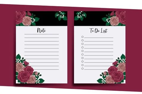 To do list Planner template Maroon Rose Flower Design Illustrazione stock