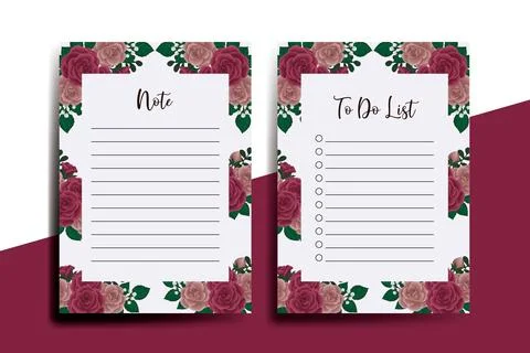 To do list Planner template Maroon Rose Flower Design Stock Illustration