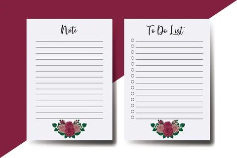 To do list Planner template Maroon Rose Flower Design Stock Illustration