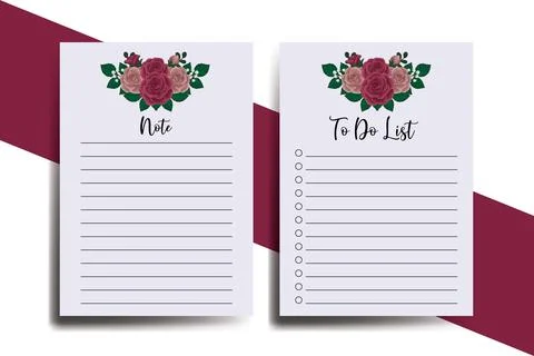 To do list Planner template Maroon Rose Flower Design Stock Illustration