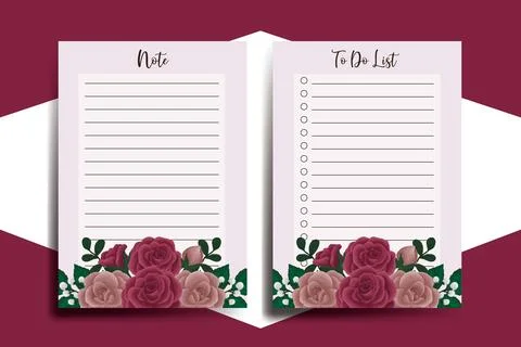 To do list Planner template Maroon Rose Flower Design 스톡 일러스트