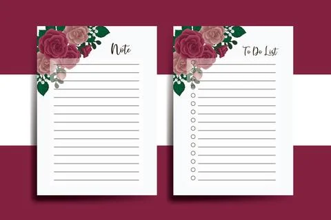 To do list Planner template Maroon Rose Flower Design Stock Illustration