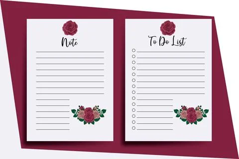 To do list Planner template Maroon Rose Flower Design Illustrazione stock