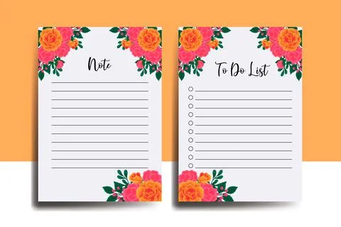 To do list Planner template Orange Rose Flower Design Stock Illustration