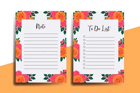 To do list Planner template Orange Rose Flower Design Illustrazione stock