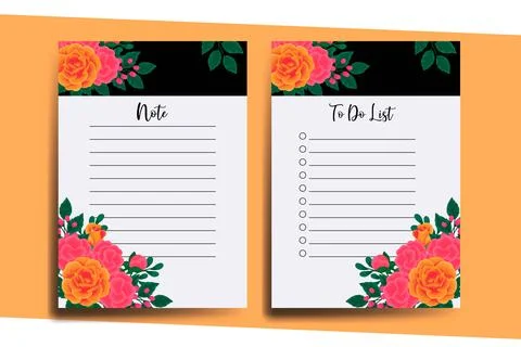 To do list Planner template Orange Rose Flower Design Stock Illustration