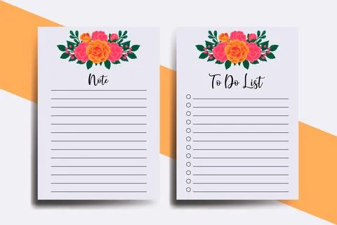 To do list Planner template Orange Rose Flower Design Illustrazione stock