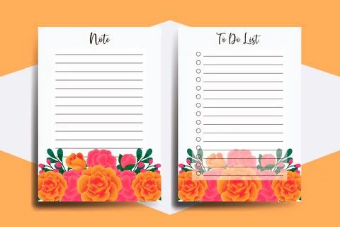 To do list Planner template Orange Rose Flower Design Stock Illustration