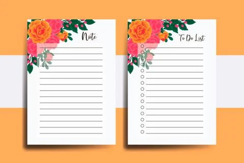 To do list Planner template Orange Rose Flower Design Stock Illustration