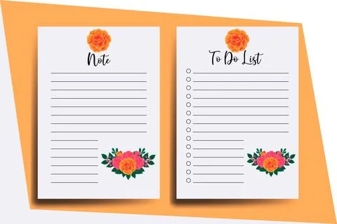 To do list Planner template Orange Rose Flower Design Illustrazione stock