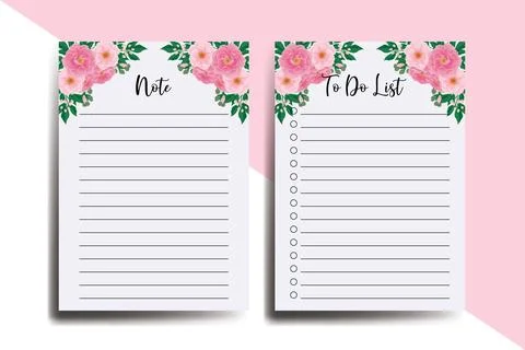 To do list Planner template Peony Flower Design Stock Illustration