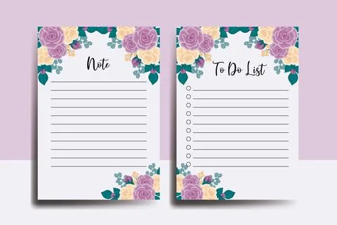 To do list Planner template Rose Flower Design 스톡 일러스트