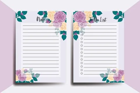 To do list Planner template Rose Flower Design Illustrazione stock