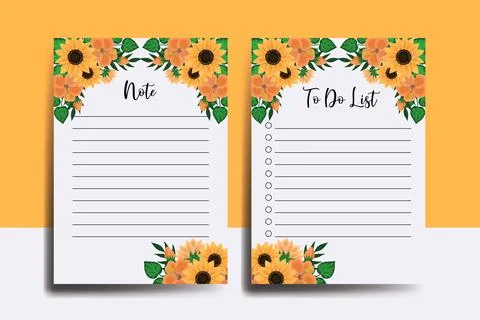 To do list Planner template Sunflower Design Illustrazione stock