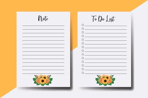 To do list Planner template Sunflower Design Illustrazione stock