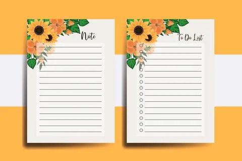 To do list Planner template Sunflower Design 스톡 일러스트