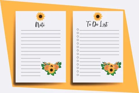To do list Planner template Sunflower Design 스톡 일러스트