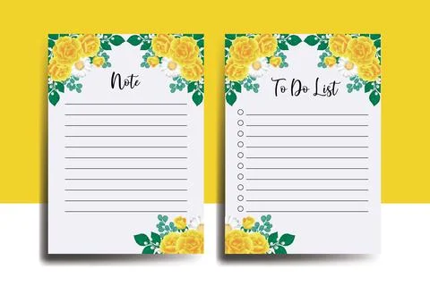 To do list Planner template Yellow Rose Flower Design Stock Illustration