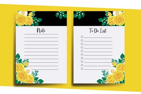 To do list Planner template Yellow Rose Flower Design Stock Illustration
