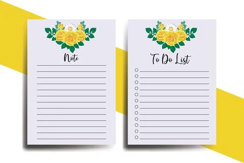 To do list Planner template Yellow Rose Flower Design Stock Illustration