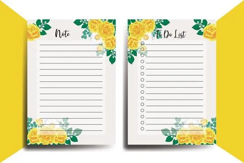 To do list Planner template Yellow Rose Flower Design Stock Illustration