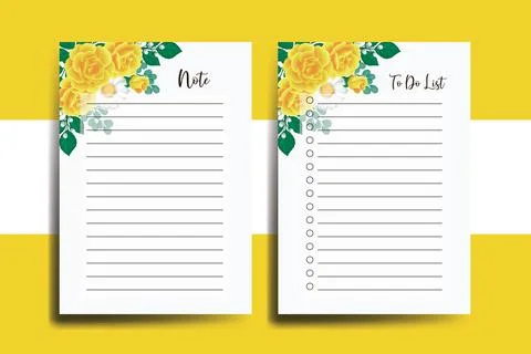 To do list Planner template Yellow Rose Flower Design Stock-Illustration
