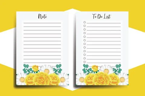 To do list Planner template Yellow Rose Flower Design Illustrazione stock