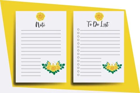 To do list Planner template Yellow Rose Flower Design Stock Illustration