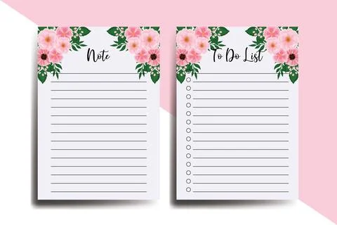 To do list Planner template Zinnia and Peony flower Design Illustrazione stock