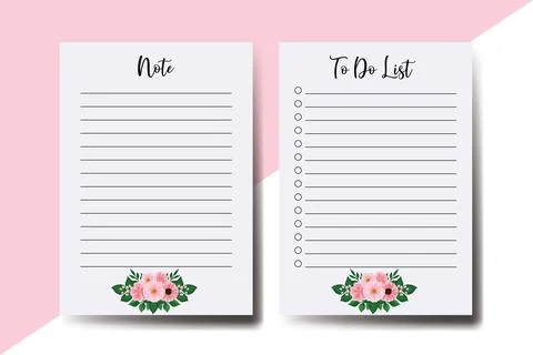 To do list Planner template Zinnia and Peony flower Design Stock Illustration