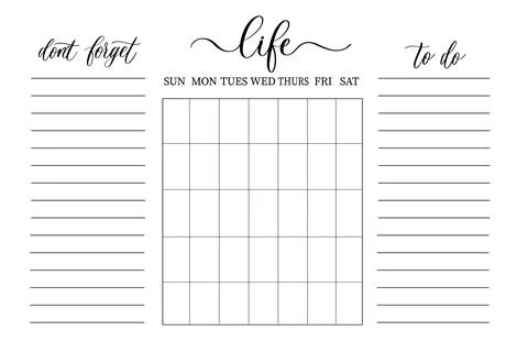 To do list, planner with weeks and calligraphy. Stock Illustration