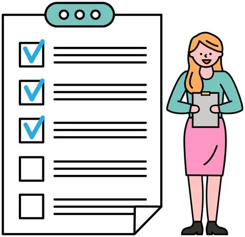 Do to list on presentation tablet, questionnaire. Check mark in form, paper Stock Illustration