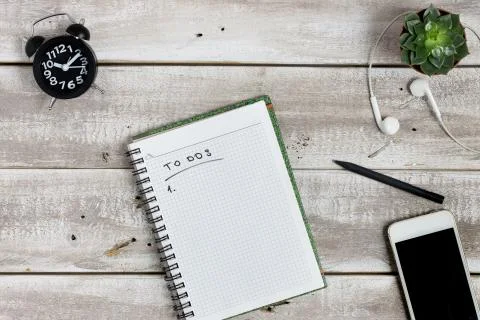 To do list on rustic wooden table directly above studio shot Stock Photos