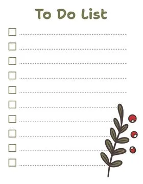 To do list template with berry branch. Doodle botanical twig, holiday planner Stock Illustration
