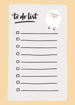 To do list template decorated by cute sheep. Cute design of schedule, daily.. Stock Illustration