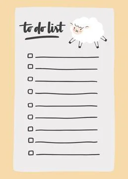 To do list template decorated by cute sheep. Cute design of schedule, daily.. Stock Illustration